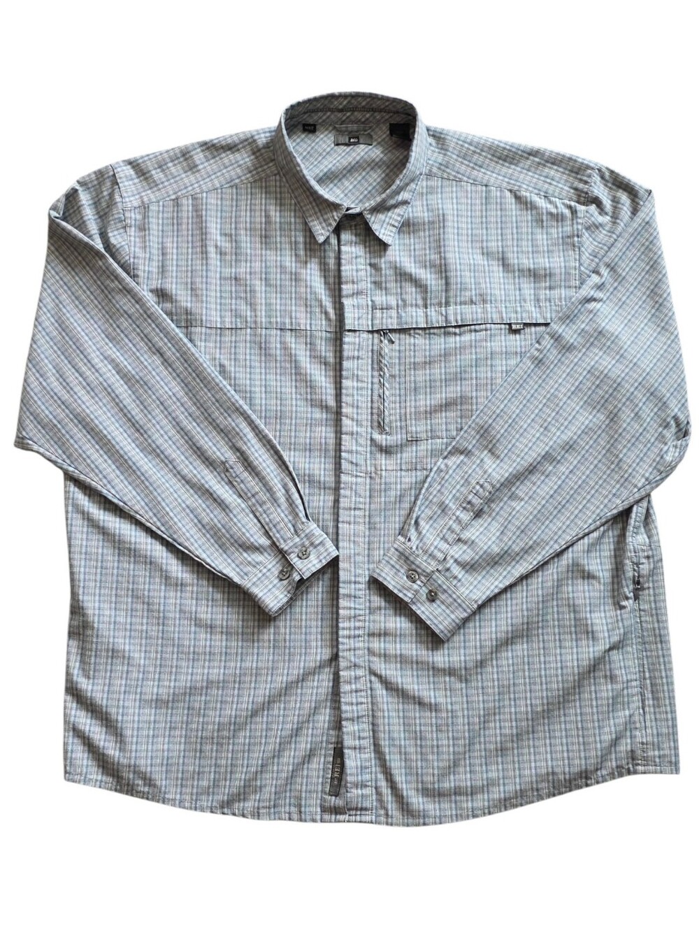 REI Co-op 2XL Blue Gray White Plaid UPF 50+ Technical Hiking‎ Shirt